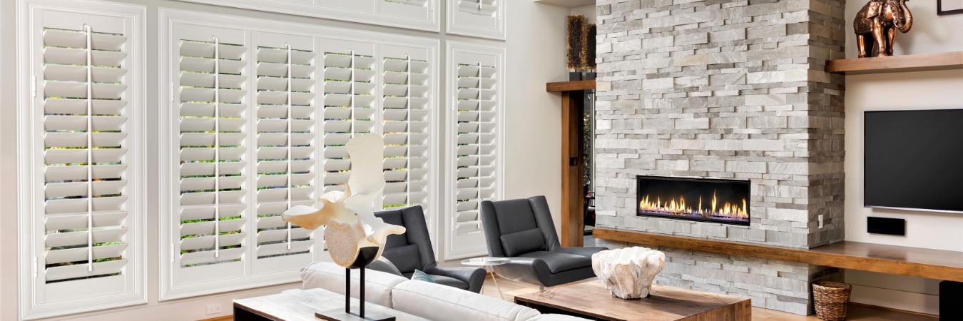 Plantation shutters in a Detroit living room